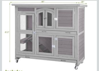 Rabbit Hutch Indoor Outdoor Bunny House Guinea Pig Cage on Wheel with Plastic Tray