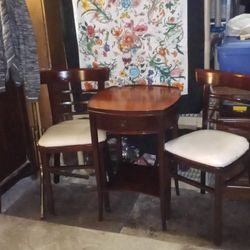 Cherry Table And 2cherry Chairs /White Leather 