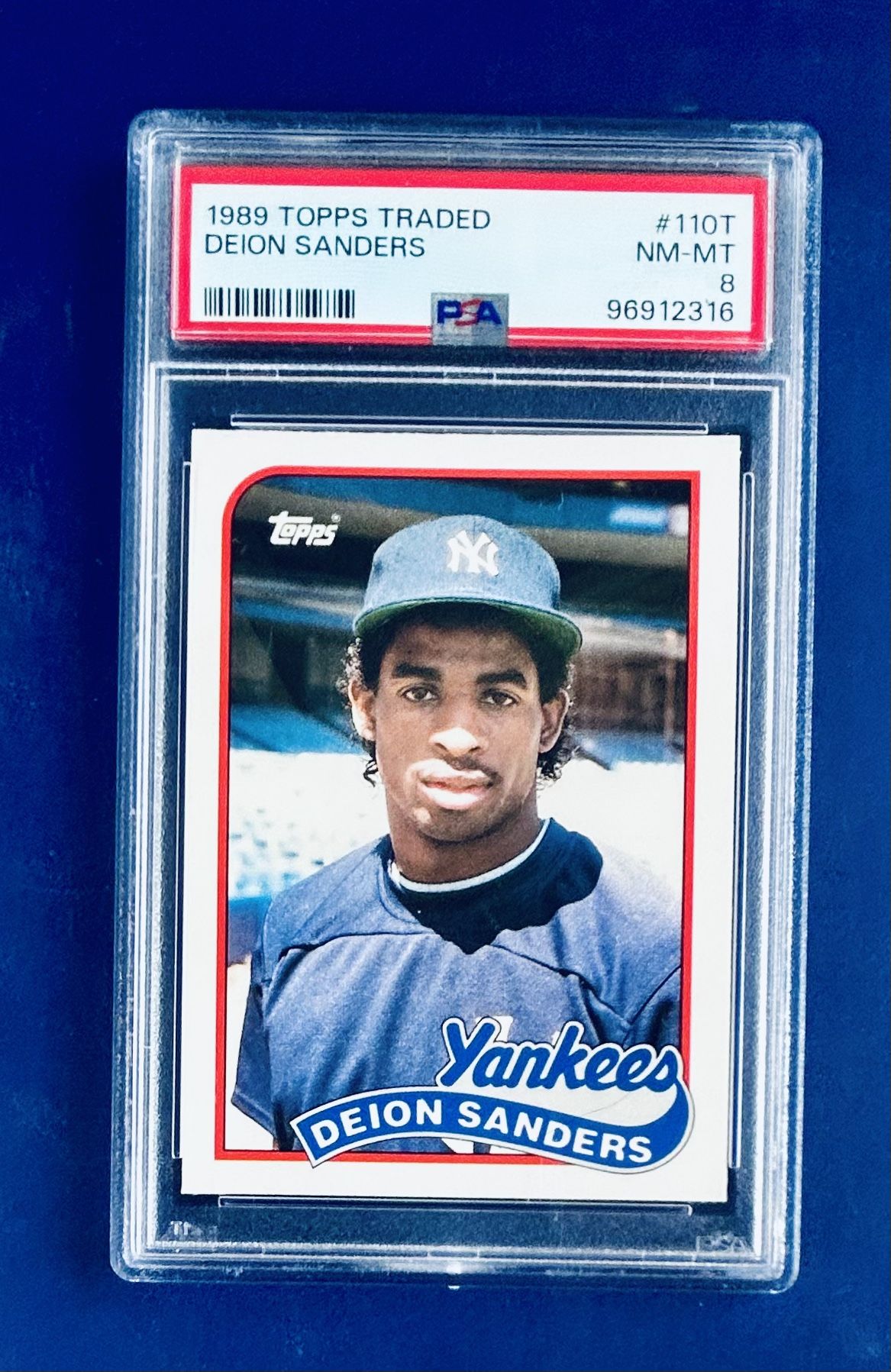 1989 Topps Deion Sanders Rookie Baseball Card Graded PSA 8