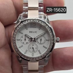 Relic Women's Watch White-Silver-Pink Tone , Acrilic, New Battery 🔋😎✅️