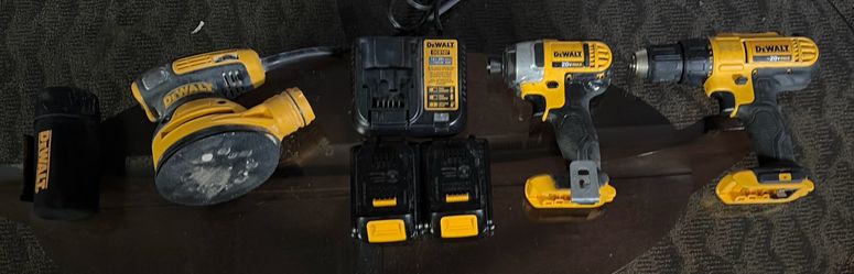 Dewalt Drill, Driver, Sander, Battery Charger and 2 Batteries