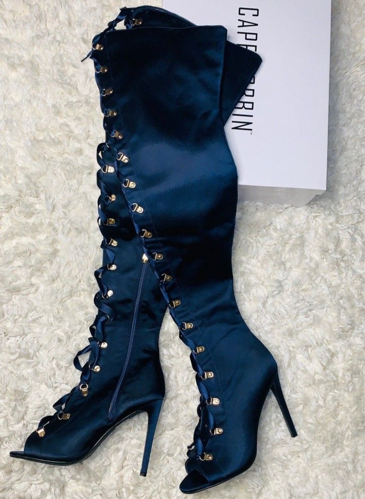 New Royal Blue Over the knee lace up with boots w/ gold accents by Cape Robbin