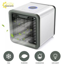 Portable Air Cooler Fan Mini Air Conditioner USB Cooling Fan Desk LED Light Fan