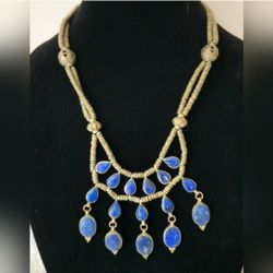 Rare Afghan Lapis lazuli Tibetan silver bib necklace