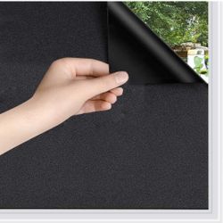 Static Cling Total Blackout Privacy Window Film Cover 100% Light Blocking No Glue Black Window Tint for Home Room Darkening Easy Removal 17.7 Inch x 6