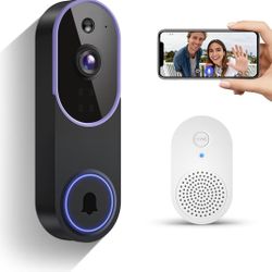 Smart 1080p Video Doorbell Camera with Doorbell Receiver, Live View, AI Human Detection, 2-Way Audio, Night Vision, Cloud Storage (Sold Separately), 2