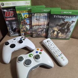 XBOX CONTROLERS 4 GAMES &  REMOTE