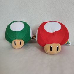 Super Mario Brothers Red & Green 1 Up Mushrooms 6” Plush Nintendo Toy
