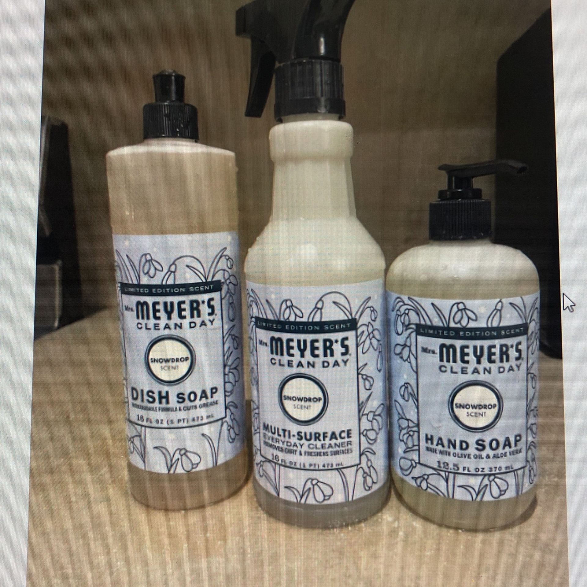 Mrs. Meyer's Kitchen Set, Dish Soap, Hand Soap, and Multi-Surface Cleaner, 3 CT (Peppermint)