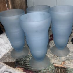 vintage Indiana Glass frosted blue soda fountain tumblers,