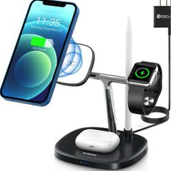 4 in 1 Fast Wireless Charger, Magnetic Wireless Charging Station for iPhone 12/12 Pro/12 Pro Max/12 Mini,iWatch SE/6/5/4/3/2, Airpods 2/Pro,Apple Penc