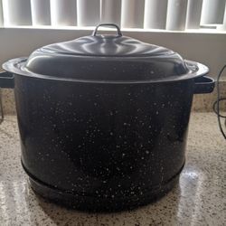 Vintage Black Specked Enamel Large Pot