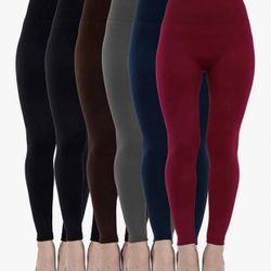 (6 Pairs ) Women's Fleece Lined Leggings High Waist Soft Warm Winter Pants Slim for Women