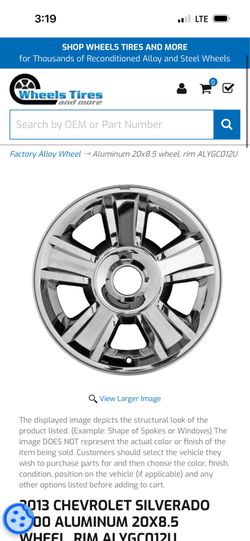 2013 CHEVROLET SILVERADO 1500 ALUMINUM 20X8.5 WHEEL, RIM ALYGC012U