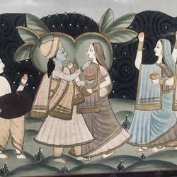 Vintage Indian Pichwai Painting, large, framed 30x43”
