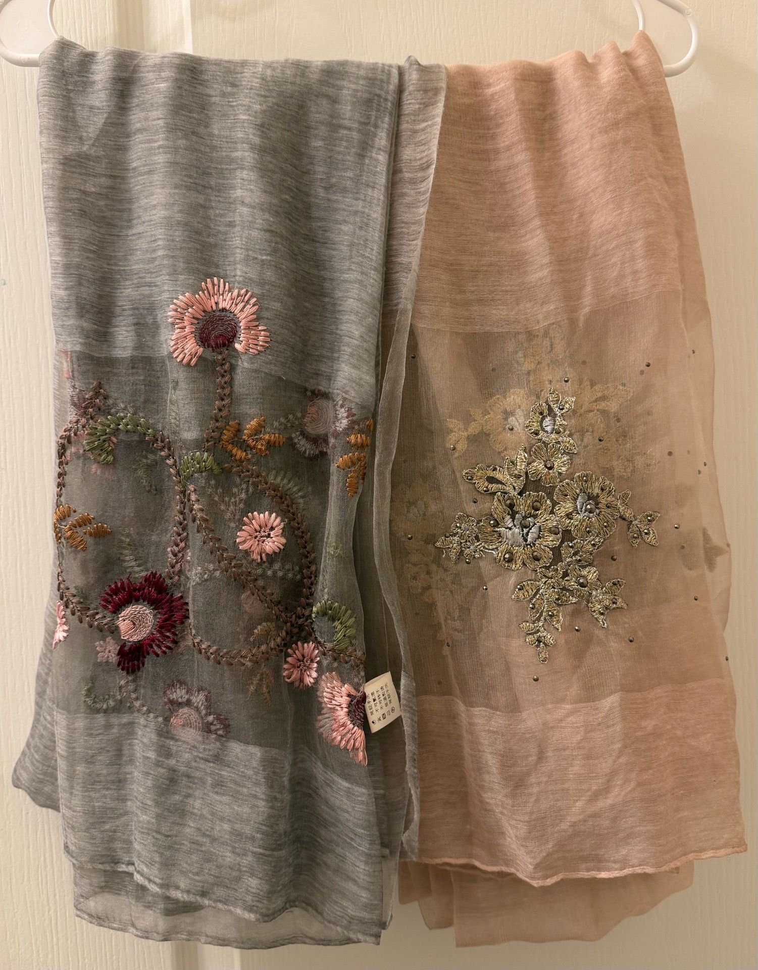 Embroidered Silk Blend Scarves / Dupattas – Floral & Gold Detail – $15 Each