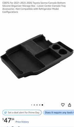 2021-2025 Toyota Sienna Console Bottom Silicone Organizer Storage Box - Lower Center Console Tray Accessories -Not Compatible with Refrigerator Model 