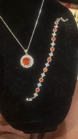 Silver-Tone Red Stone Necklace and Bracelet Set