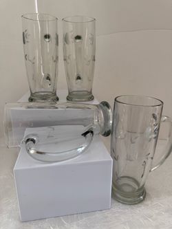 Princess House Heritage Clear Floral Glass Beer Mugs no box