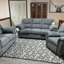 Gray Living Room Set Sofa, Loveseat, Recliner 