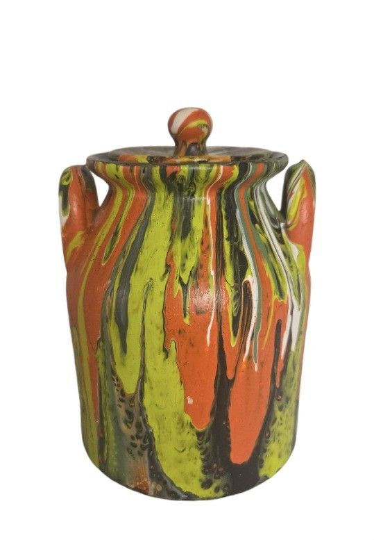 ceramic handpainted cannister in halloween fall colors with lid 7"