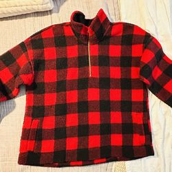 Old Navy, Red And Black, Buffalo Plaid, Half Zip Sherpa