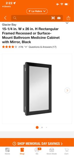 Glacier Bay 15-1/4 in. W x 26 in. H Rectangular Framed Recessed or Surface- Mount Bathroom Medicine Cabinet with Mirror, Black