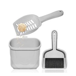 Vannon 4 in 1 Cat Litter Scoop, Non-Stick Kitty Litter Scooper, Cat Scooper with Holder Stand and Mini Dustpan Brush Set, Cat Fecal Cleaning Kit, Deep
