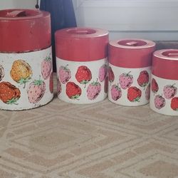 #Cute #Strawberry #Vintage #Kitchen #Metal #Storage #Tins
