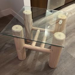Wood And Glass Top End Or Side Tables  (2)