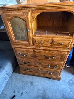Oak Wood Armoire Dresser with Drawers