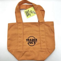 Limited Trader Joe's Mini Halloween Canvas Tote Bag ORANGE W Black Lettering