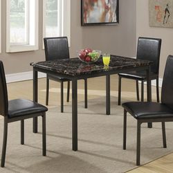 Brand New Brown Faux Marble (48×30×30H) + 4 Chairs