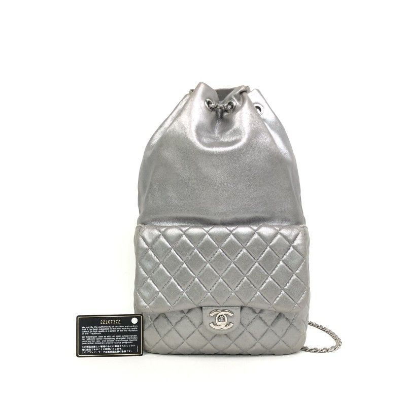 ππππππ   Metallic Backpack Cowhide Silver Gray Small Leather Shoulder Bag