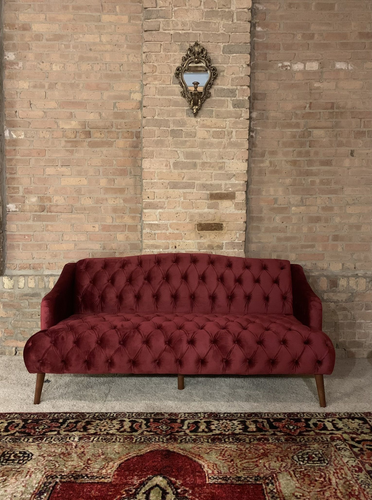 Tufted Red Velvet Couch