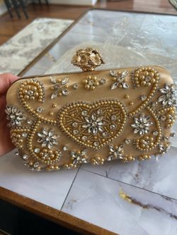 Gold Pearl and Rhinestone Evening Clutch
