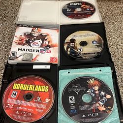 5 PS3 Games Madden NFL 12 Cib, Prince Of Persia Disc Replacement Case, BorderLands Replacement Case, KindomHearts He 1.5 Remix, Mafia 2 Complete 