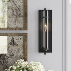 Ethan Forged Iron and Brushed Steel Modern Contemporary Wall Sconce Light with Clear Glass Shade