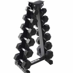 Inspire Fitness 210 lb. (5-30 lb.) Rubber Dumbbell Set with 6 pair Vertical Rack, Black (5-30 RDB SET)