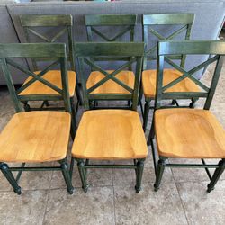 Set of 6 Pier 1 Dining Chairs – Solid Wood – Green & Natural