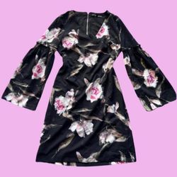white house black market floral dress with bell sleeves,  size 0