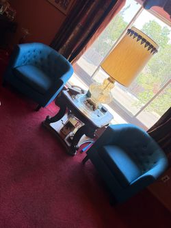 2 blue chairs