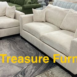 New Beige Corduroy Sofa and Loveseat Set (Finance and Delivery)