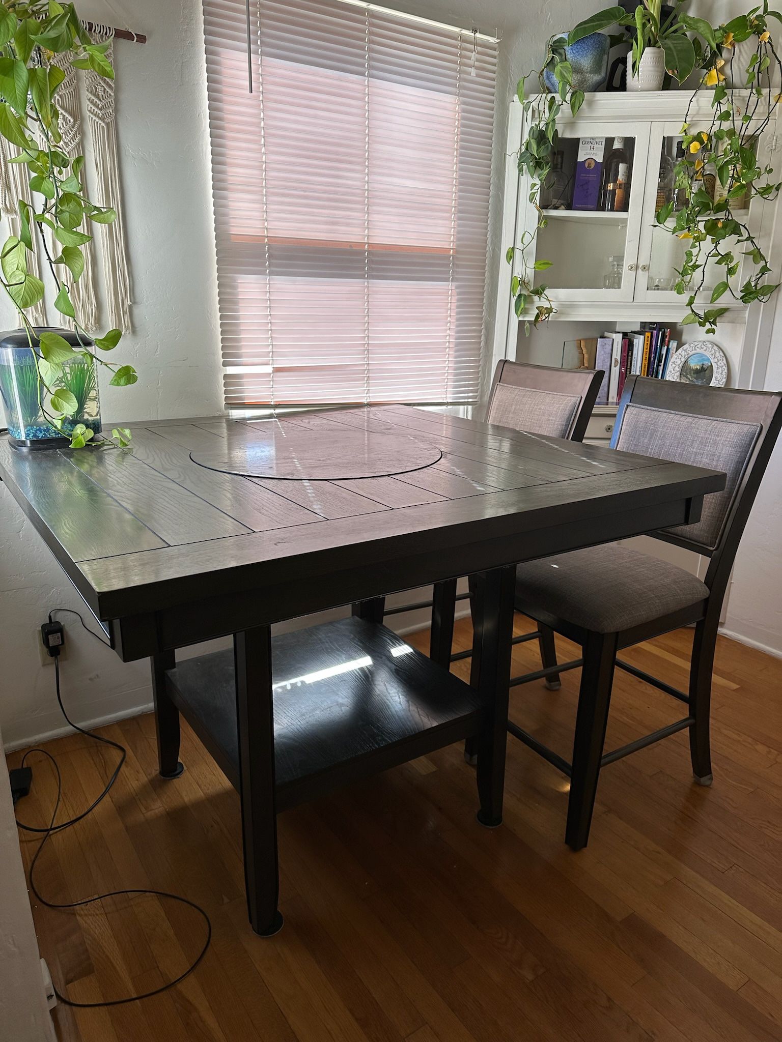 Tall kitchen table with lazy susan and 4 chairs