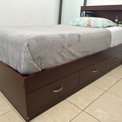 Bedroom Set for Sale By Owner: Twin-Size Bed (w/ 3-Drawers), Headboard, Mattress, and Wardrobe