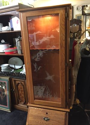 Gun Cabinet With Duck Scene Etched In Glass For Sale In