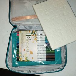 Made It Happen Teal Travel Journal Kit Organizer with Markers & Scissors