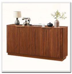 Walnut Sideboard Cabinet with 4 Fluted Doors