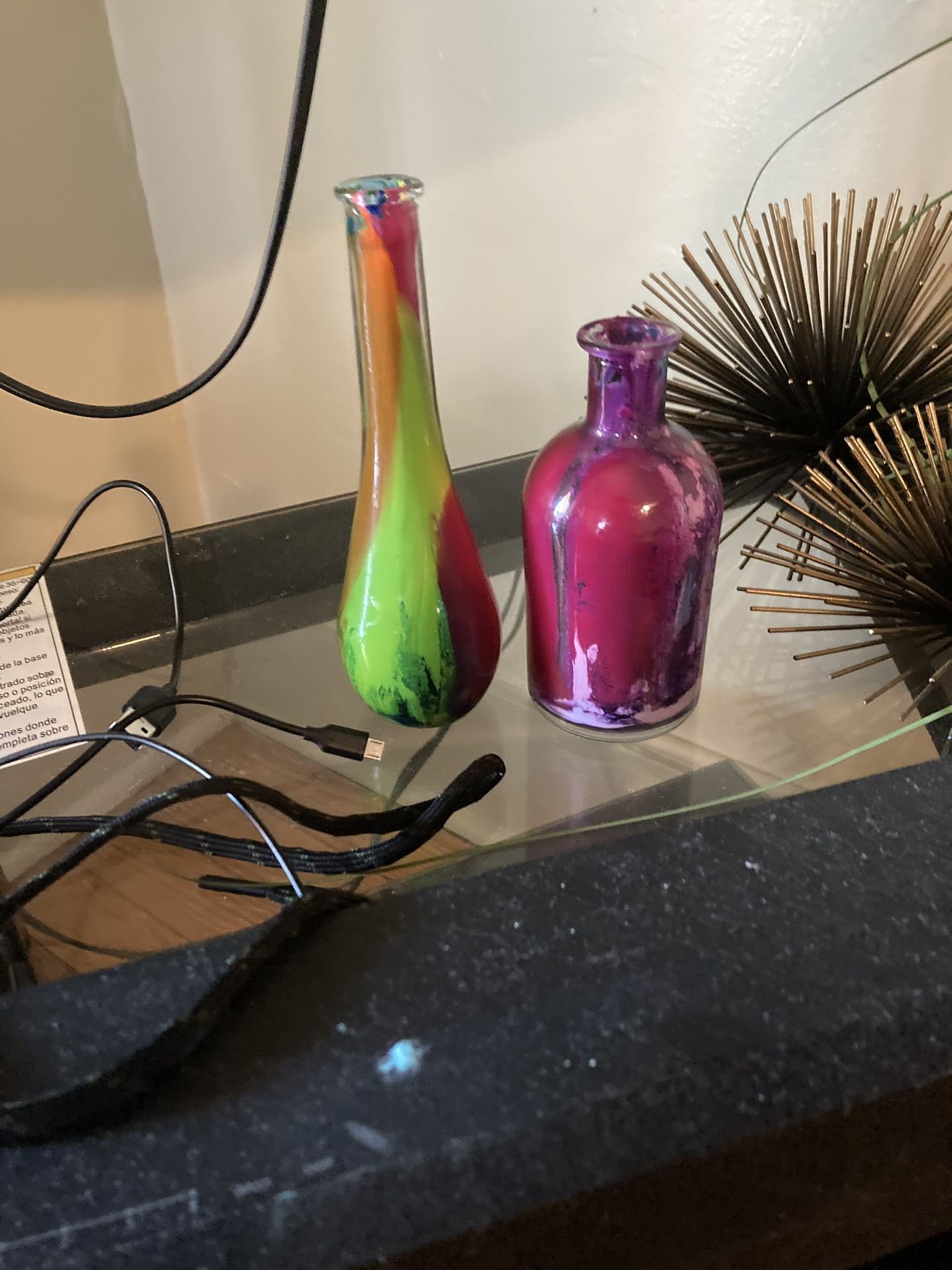 2pc Hand painted Boho glass Stem Vase And Jar