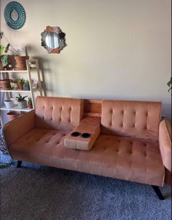 Out by Sunday 5/31 - Velvet Futon Sofa with Cup Holders
